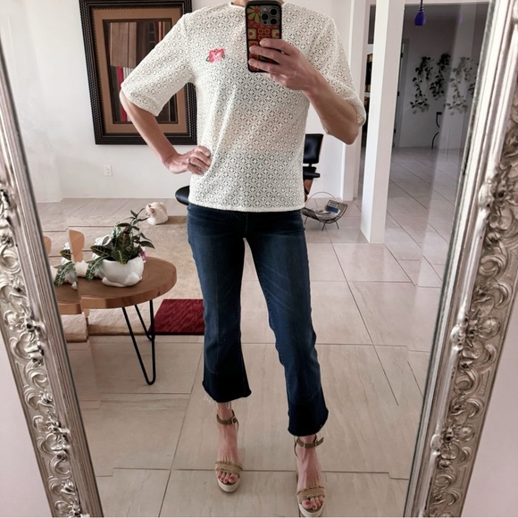 MANOUSH Flower Badge Eyelet Cotton Top Blouse Size 34, US 2 - Picture 3 of 10